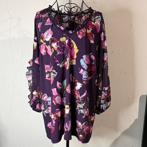 Cato 18/20W Floral Print Purple Blouse
